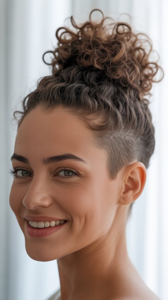 Curly Top Knot with Shaved Sides