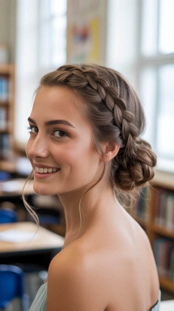 Crown Braid with Low Bun