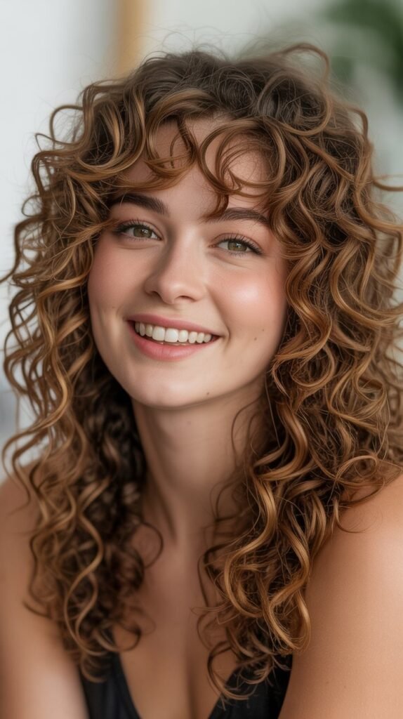  Voluminous Curls with Disconnected Bangs