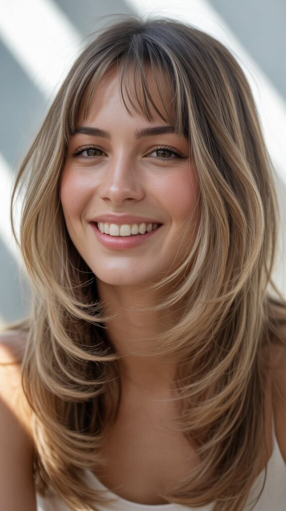 Long Layers with Micro Bangs