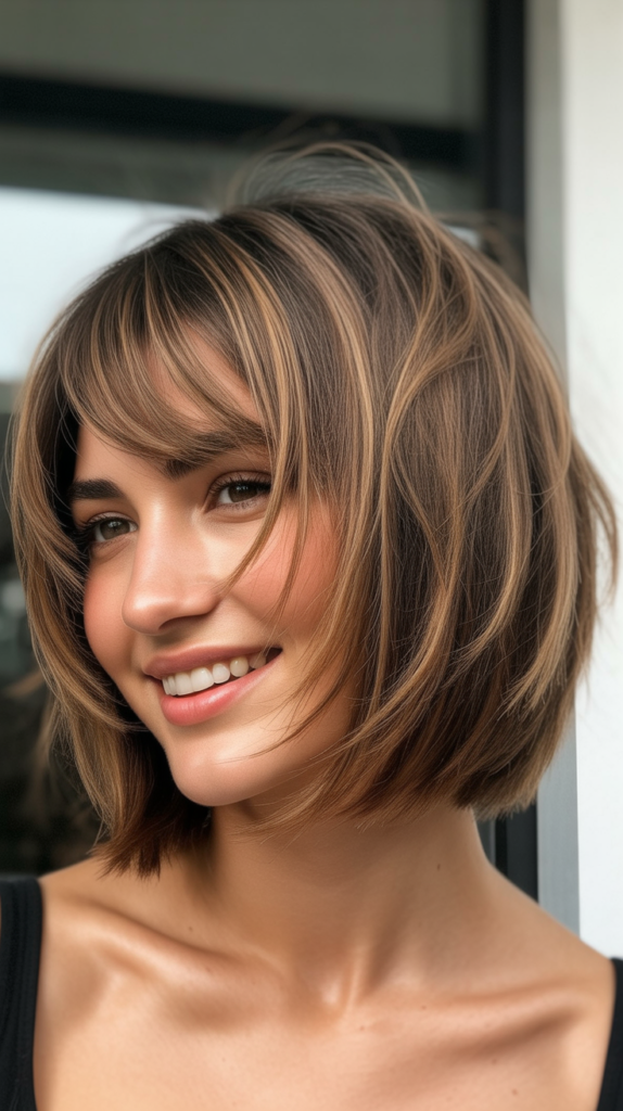 Layered Choppy Bob with Bangs