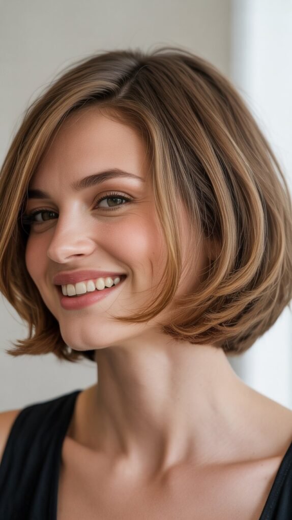 Textured Lob with Feathered Curtain Bangs