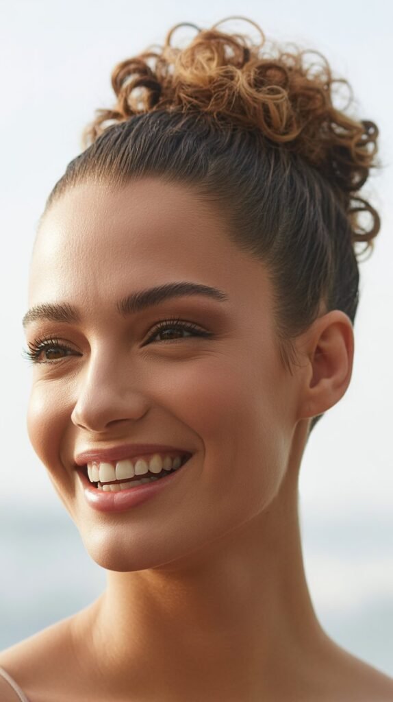 Curly Slicked-Back Style with Volume on Top