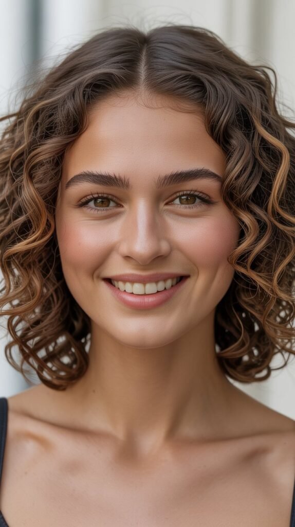 Curly Lob with Middle Part