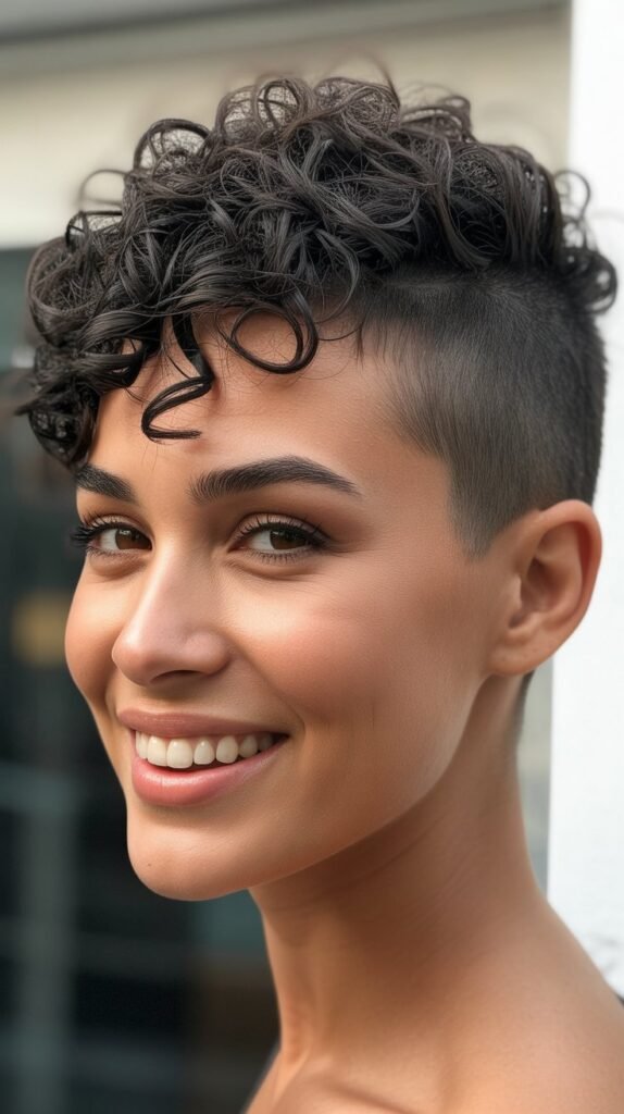 Curly Buzz Cut with Texture on Top