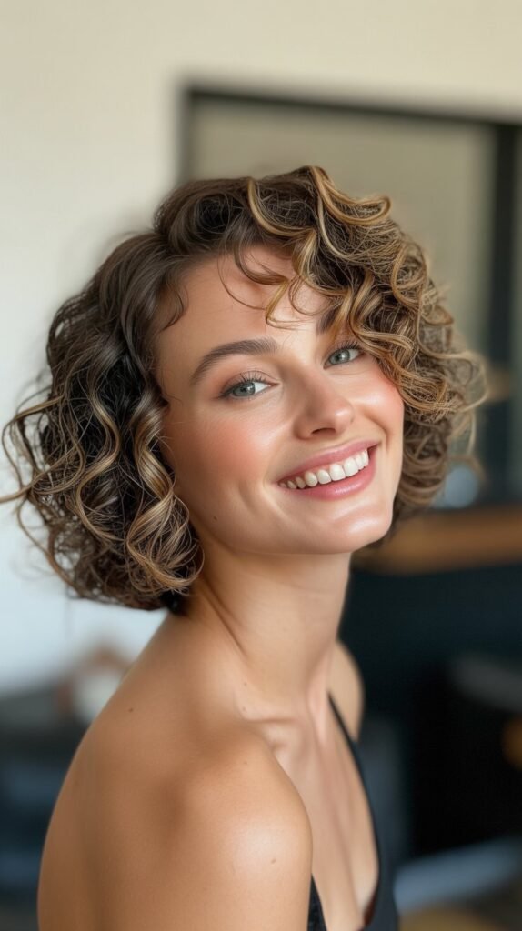 Asymmetrical Curly Bob