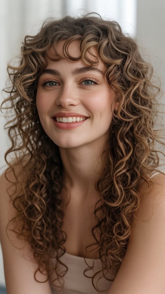 Long Curly Hair with Micro Bangs
