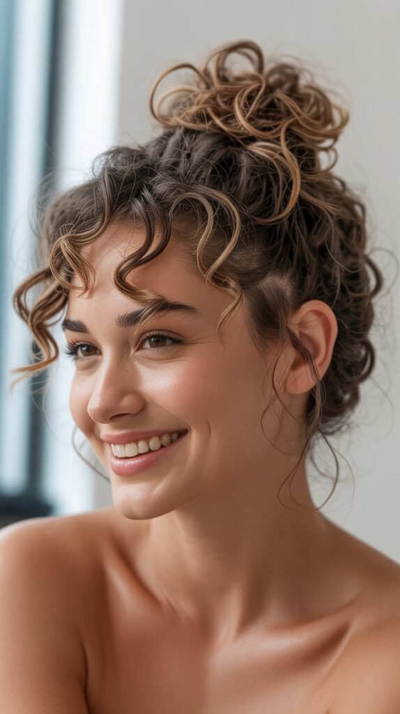 Messy Curly Top Knot