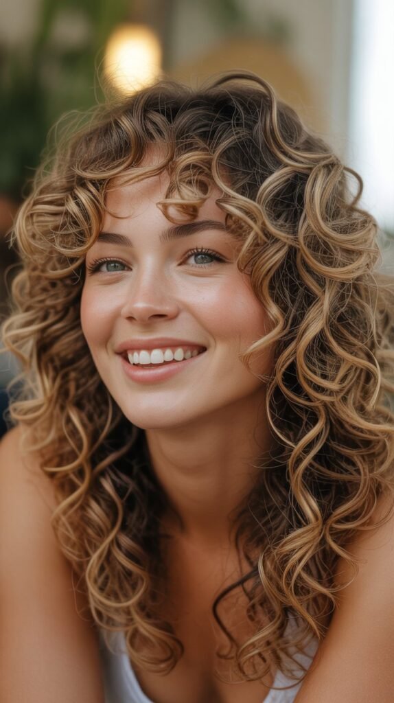 Curly Hair with Highlights and Layers