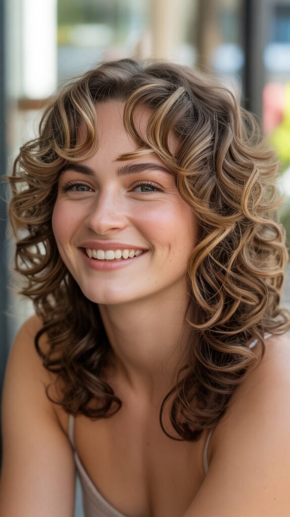 Shoulder-Length Curly Hair with Swoopy Layers