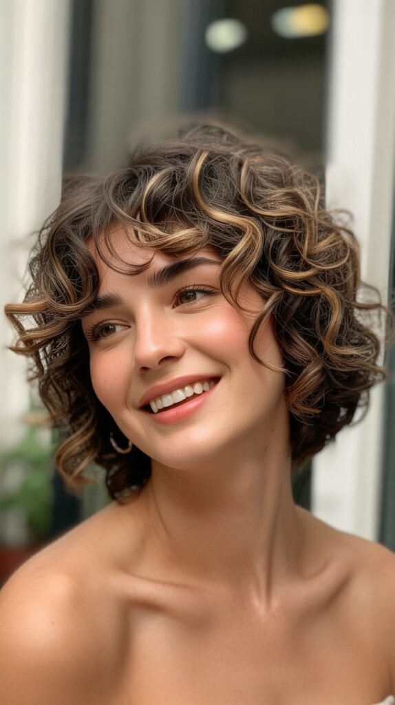 Curly Bob with Side-Swept Bangs
