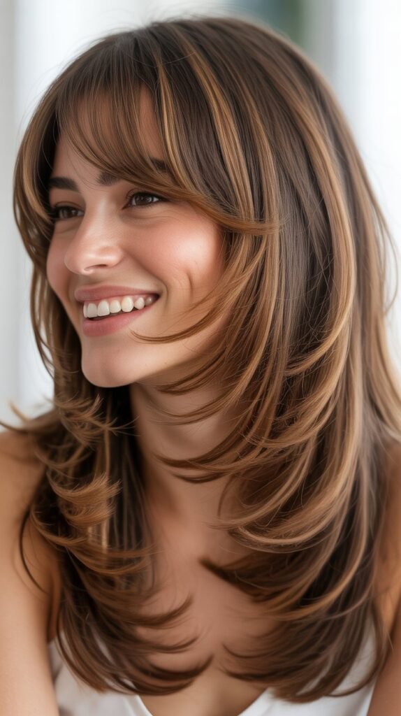 Long Layers with Side-Swept Bangs