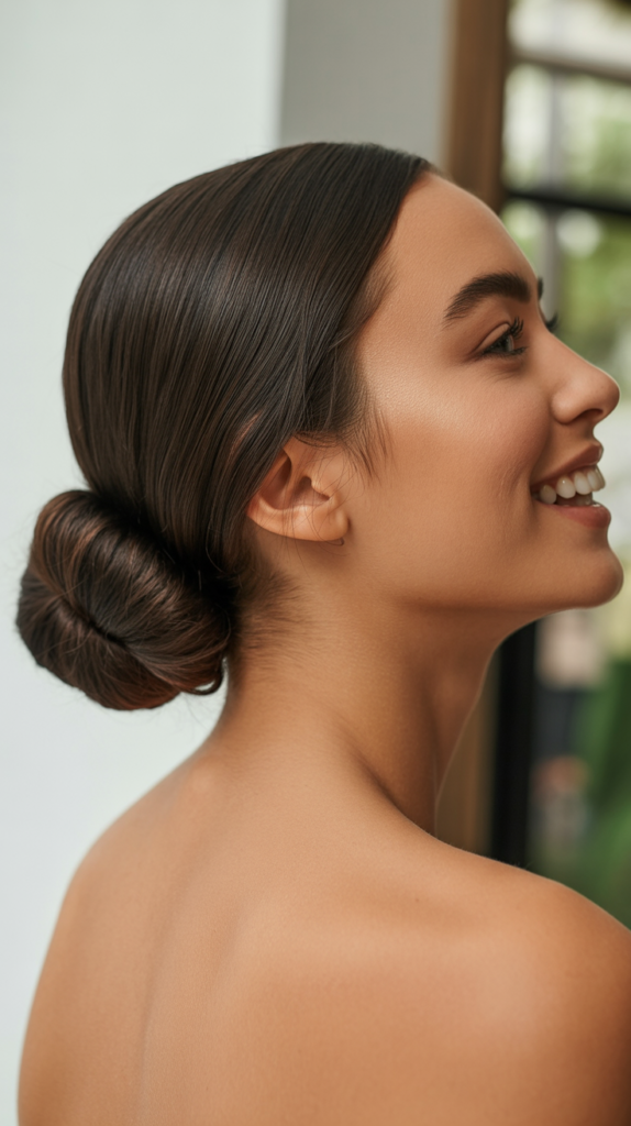 Sleek Low Bun with Straight Wrap