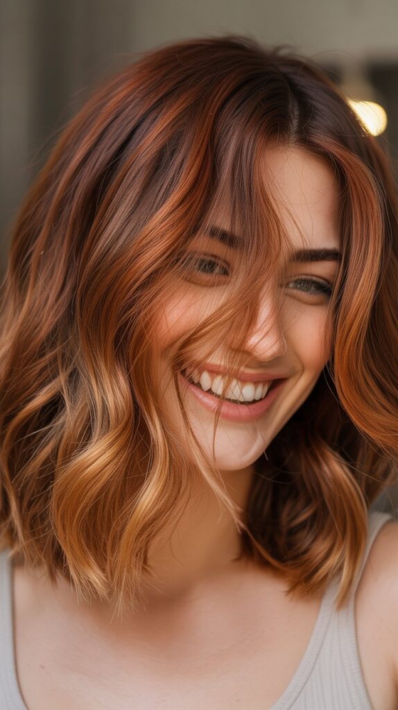 Wavy Choppy Bob with Copper Balayage