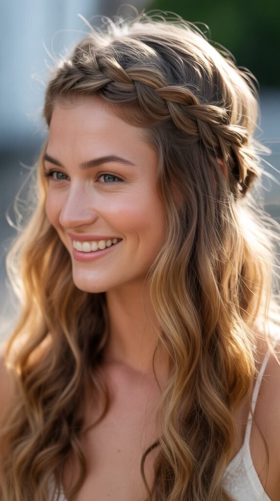 Crown Braid with Loose Hair