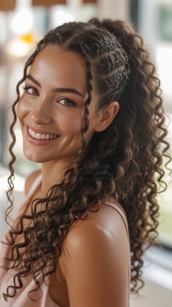 Curly Ponytail with Braided Sides
