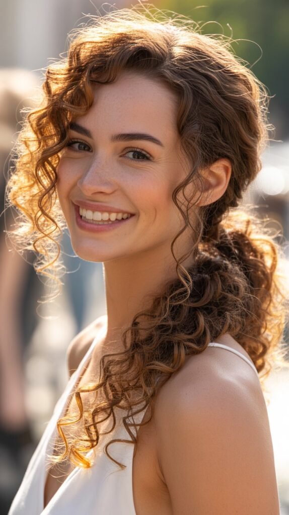 Side-Swept Curly Ponytail