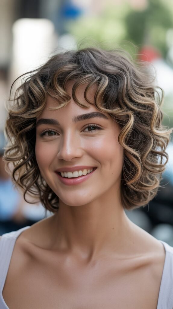Curly Lob with Baby Bangs