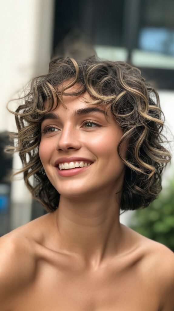 Curly Lob with Bangs