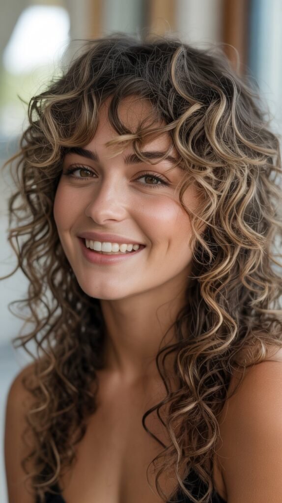 Curly Hair with Shattered Bangs