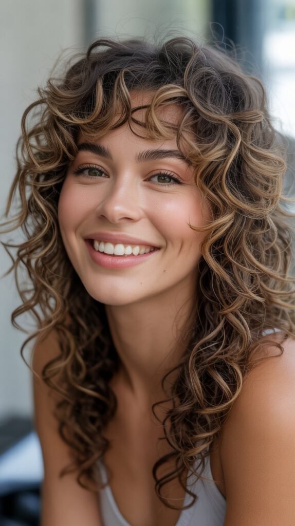 Curly Hair with Piecey Fringe Bangs