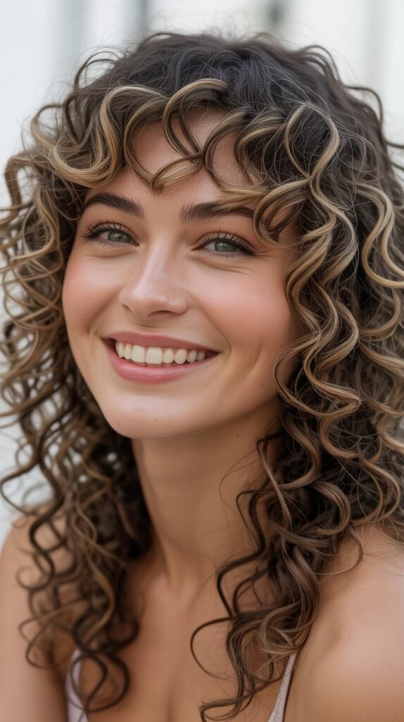 Curly Hair with Graduated Bangs