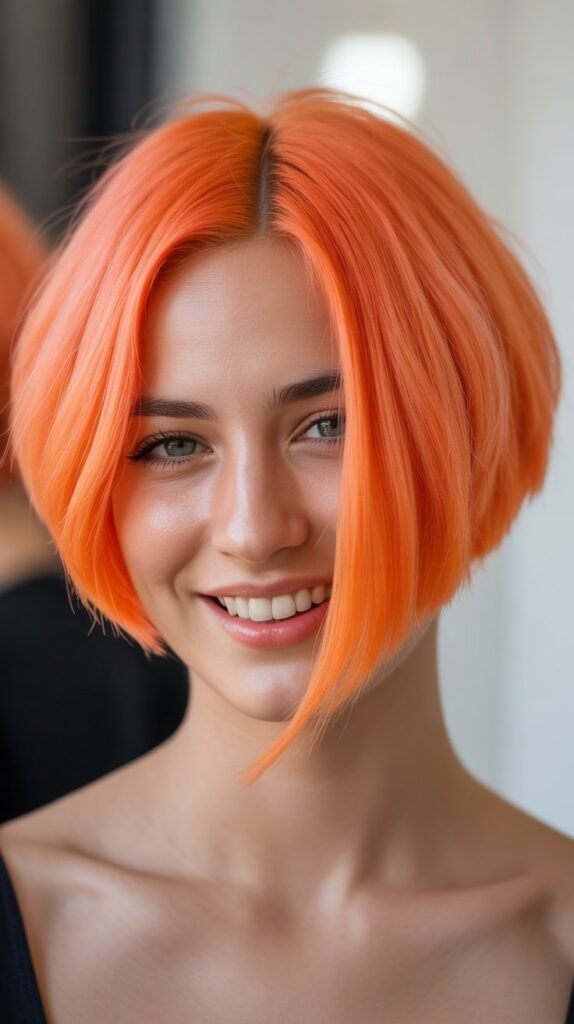 . Coral Orange Asymmetrical Bob