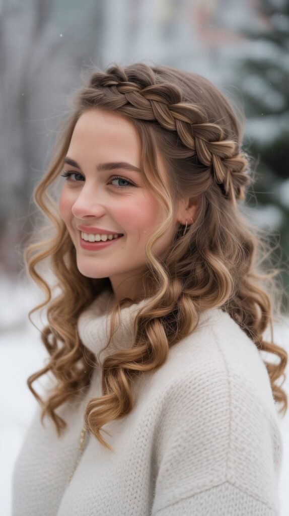 Braided Crown with Loose Curls