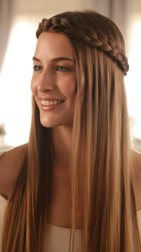 Straight Hair with Crown Braid