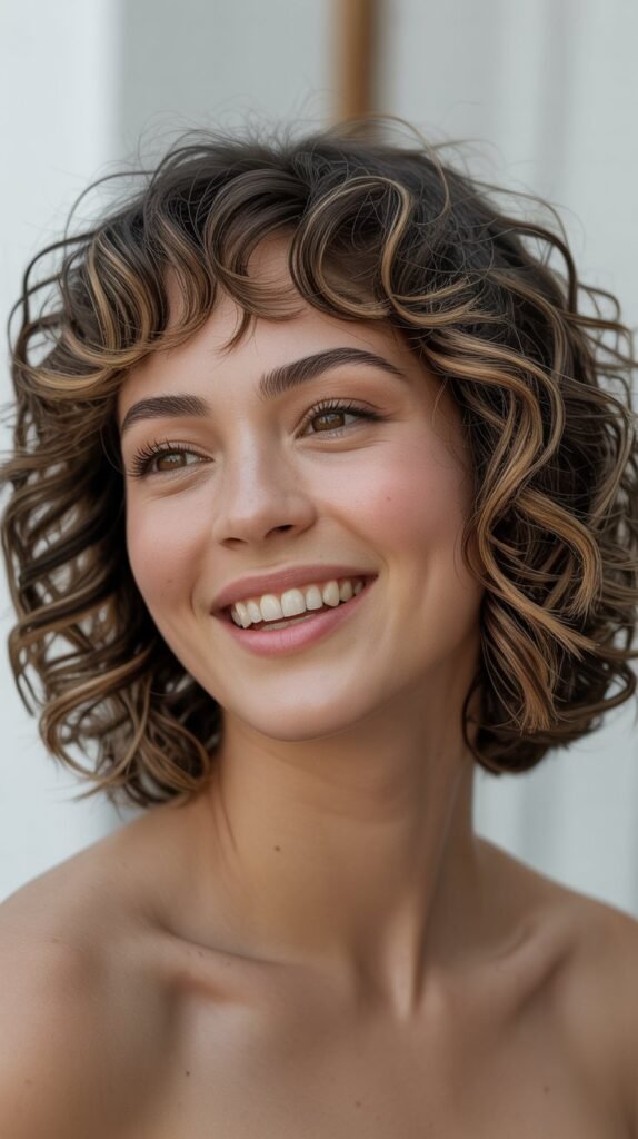 Curly Shoulder Bob with Blunt Ends