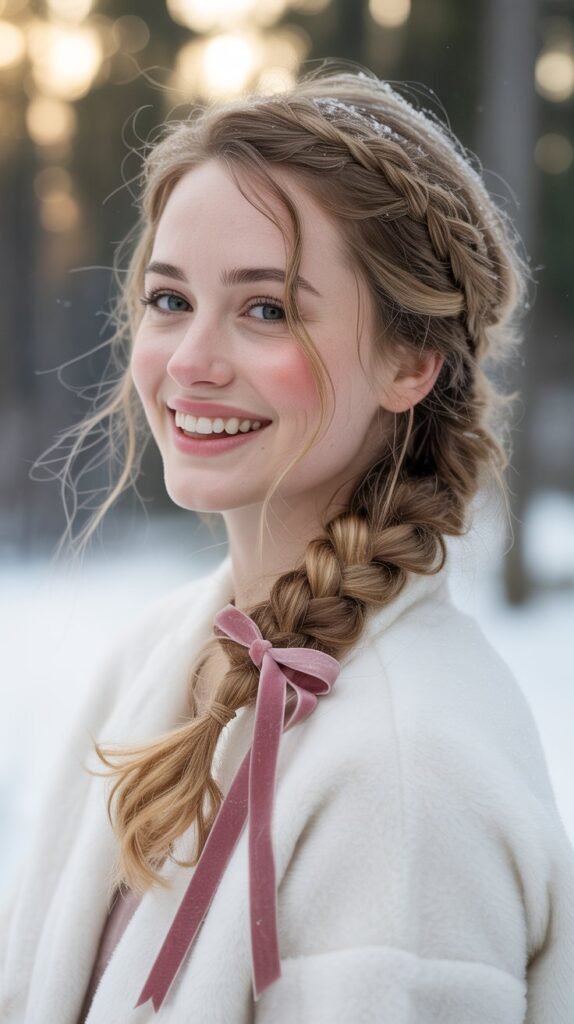 Messy Side Braid with Ribbon