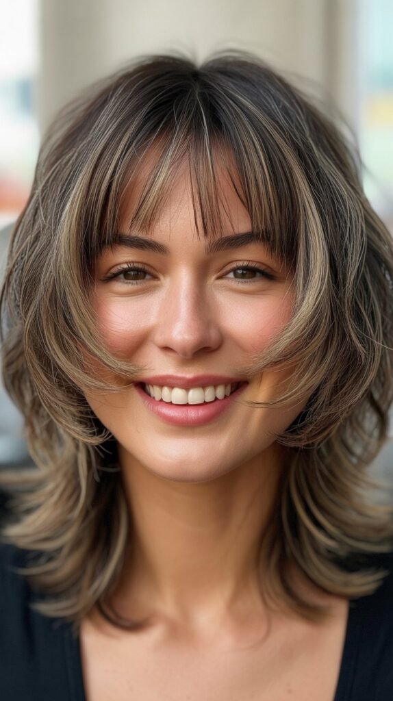  Textured Shag with Curtain Bangs