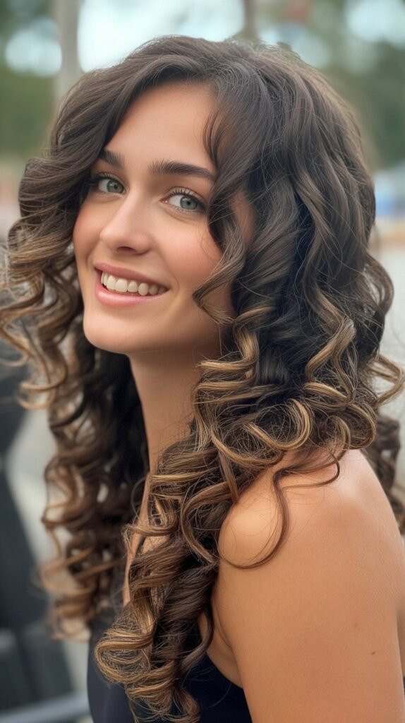 Long Layered Curls with Side Part