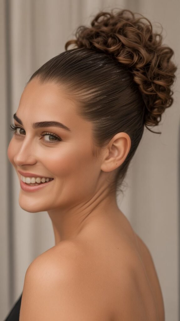 The Classic Slicked-Back Curly Bun