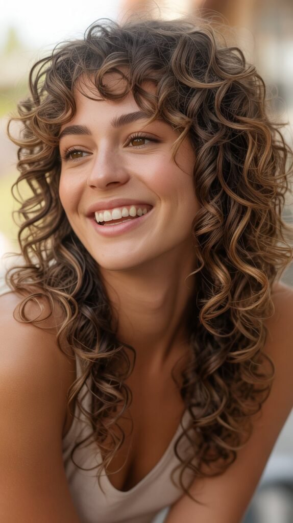 Long Curly Hair with Face-Framing Layers