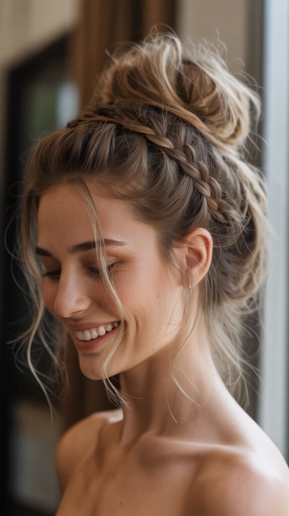Low Messy Bun with Braided Detail