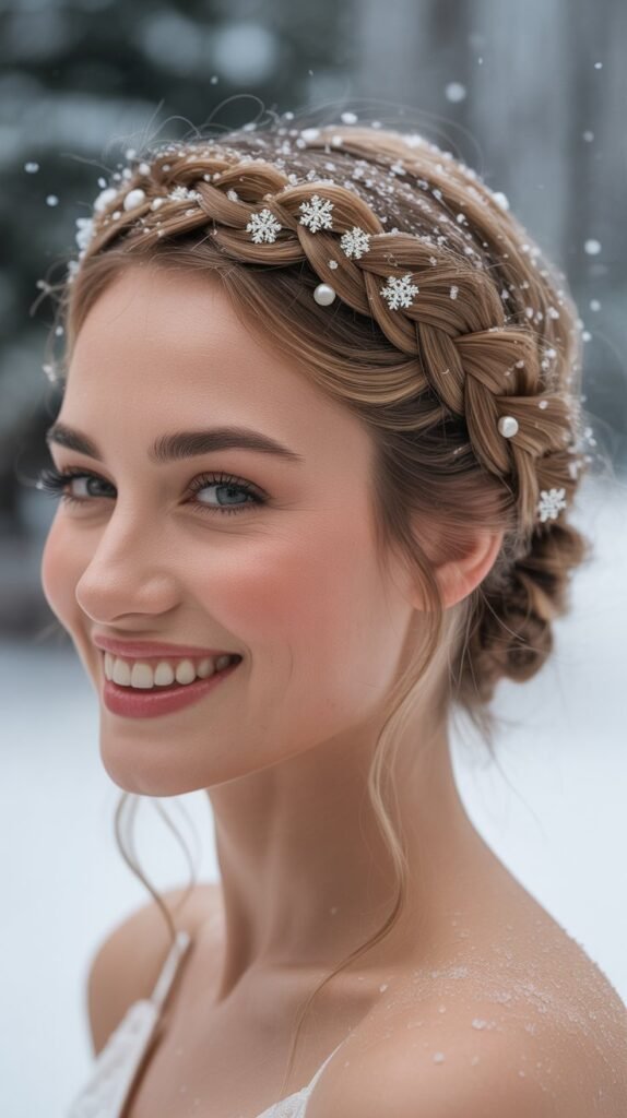 Halo Braid with Faux Snow Accents