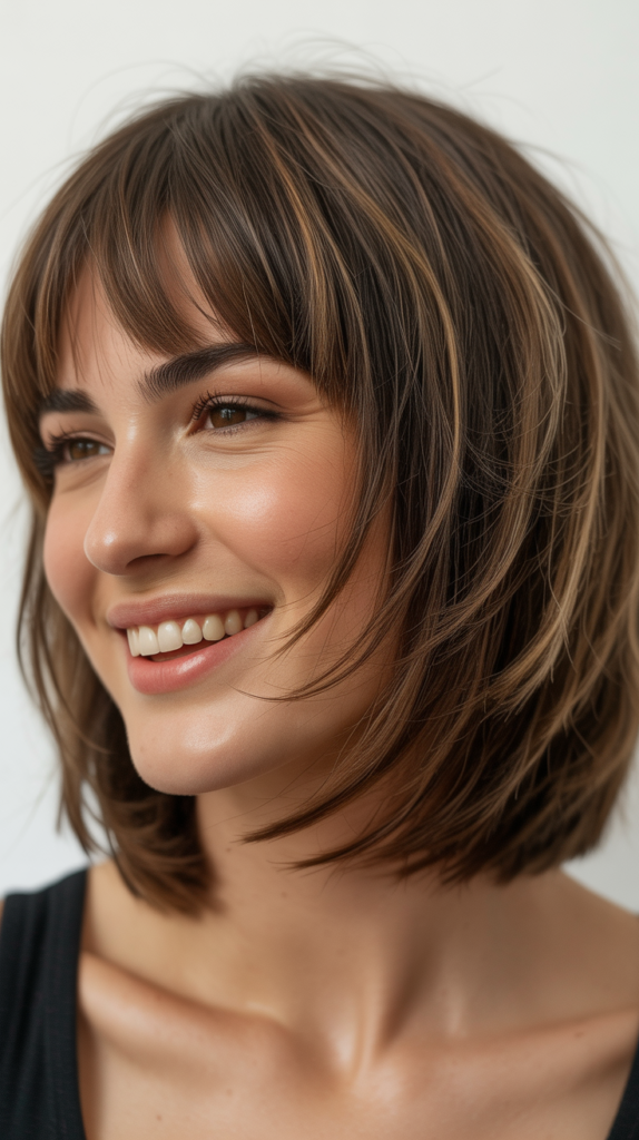 Choppy Bob with Internal Layers and Full Bangs