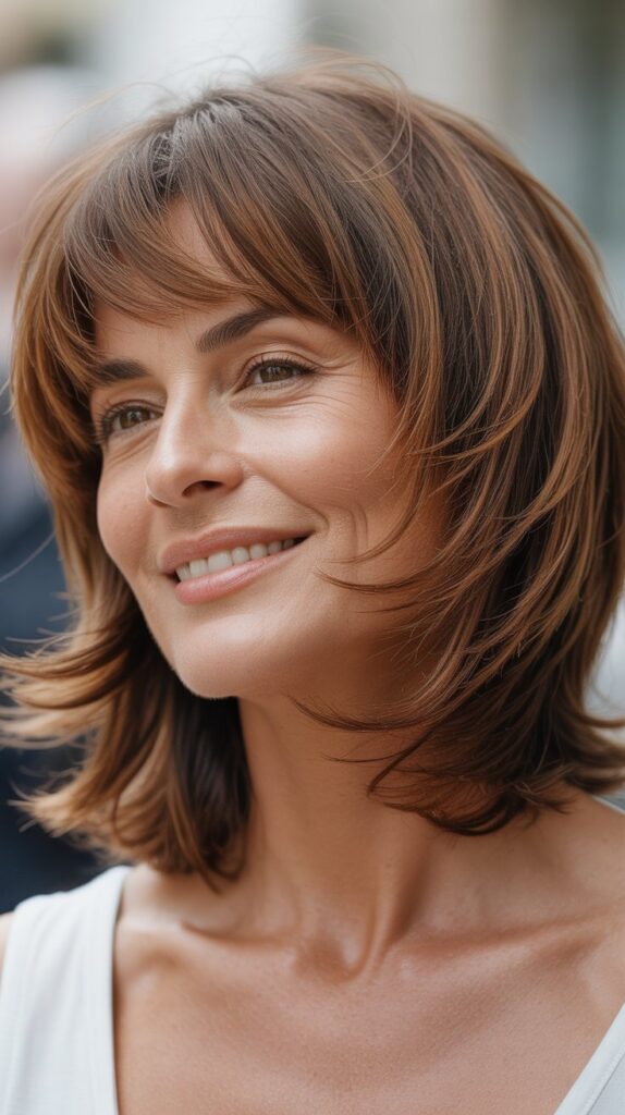 Top 32+ Short Hairstyles for Round Face Thin Hair Over 50 4 Layered Shag with Feathered Ends