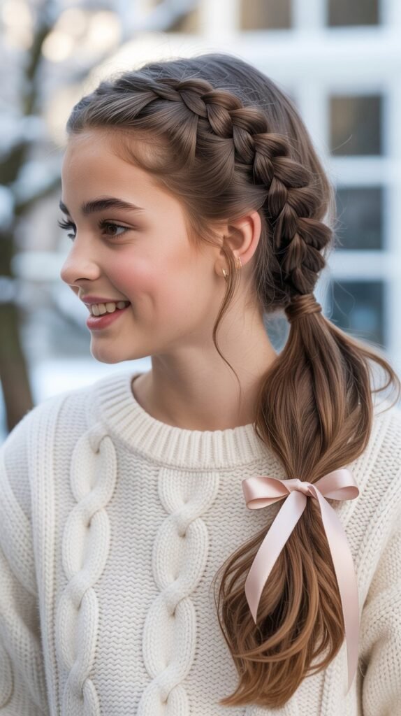 Braided Low Ponytail with Ribbon
