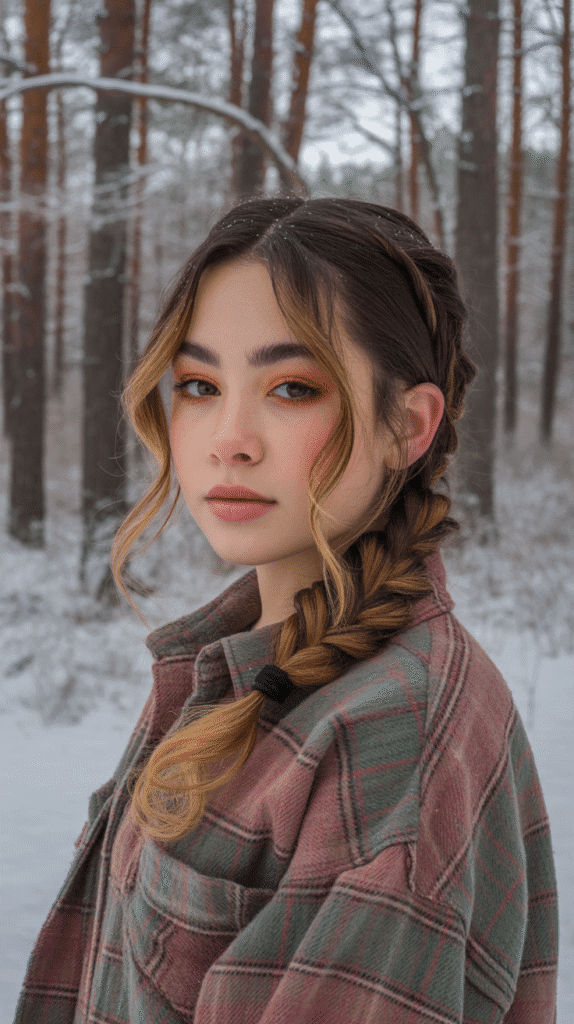 27 Stylish Cute Winter Hairstyles for Teens 15 Messy Side Braid with Pulled Sections