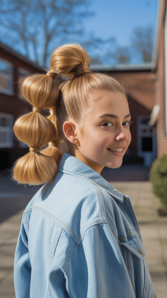 27 Elegant Cute Winter Updo Hairstyles for School 13 Bubble Ponytail Updo