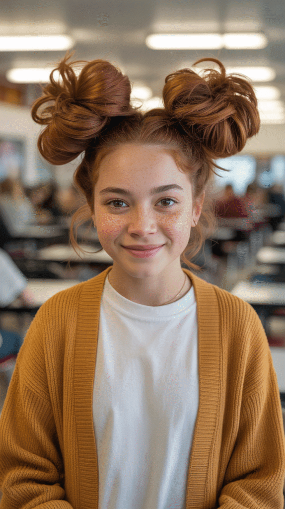 27 Elegant Cute Winter Updo Hairstyles for School 20 Twisted Double Bun