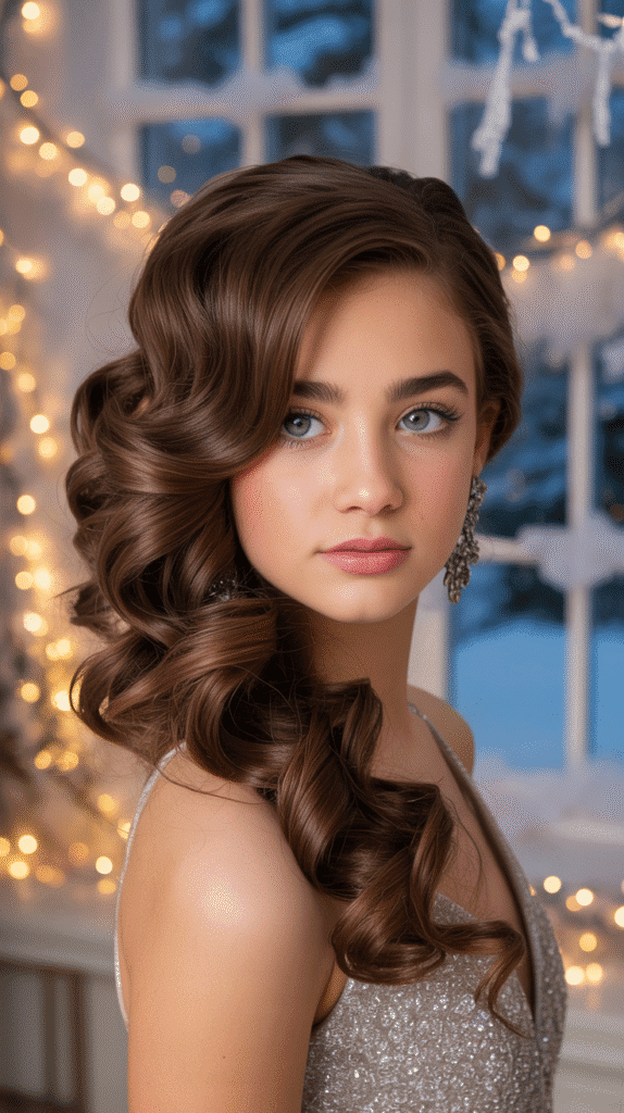 27 Stylish Cute Winter Hairstyles for Teens 13 Side-Swept Curls with Deep Part