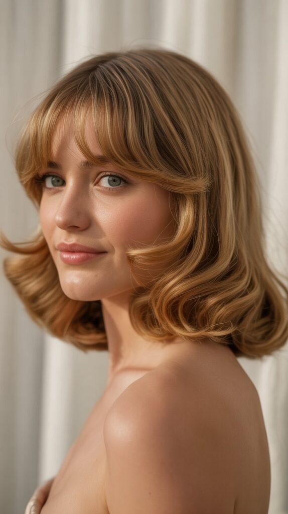 Long Bob with Curtain Bangs and Soft Vintage Waves
