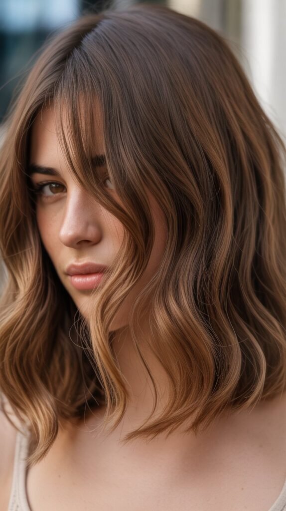 Layered Lob with Side-Swept Curtain Bangs