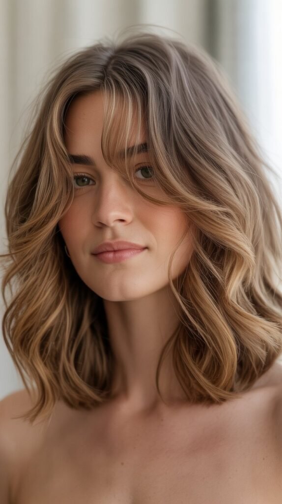 Long Bob with Curtain Bangs and Bohemian Waves