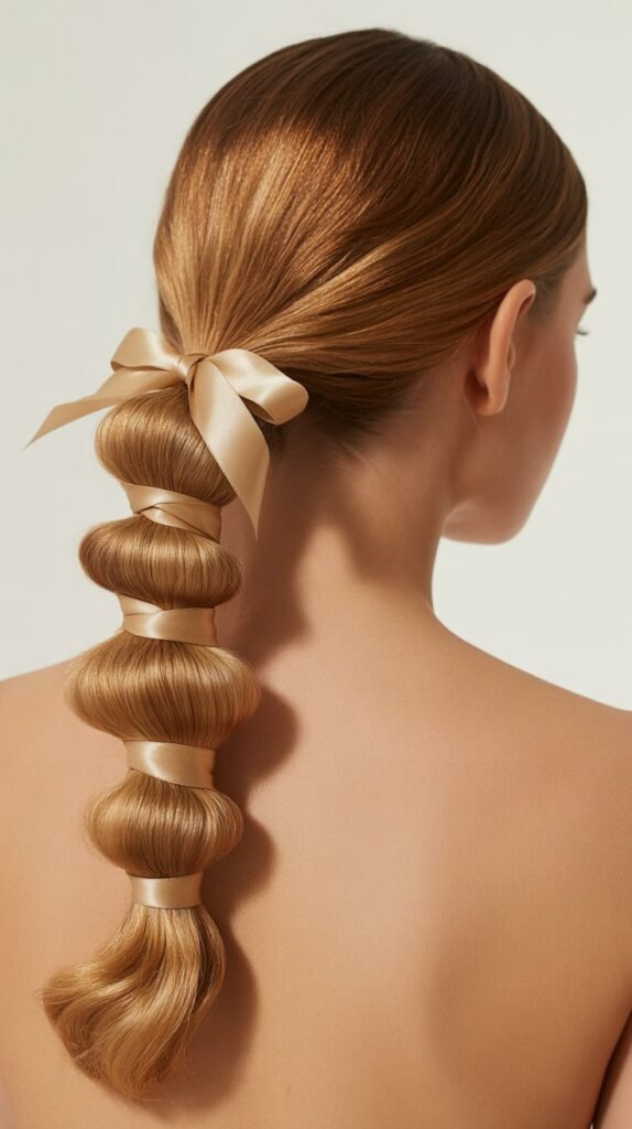 . Feed-In Ponytail Braids with Caramel Gradient