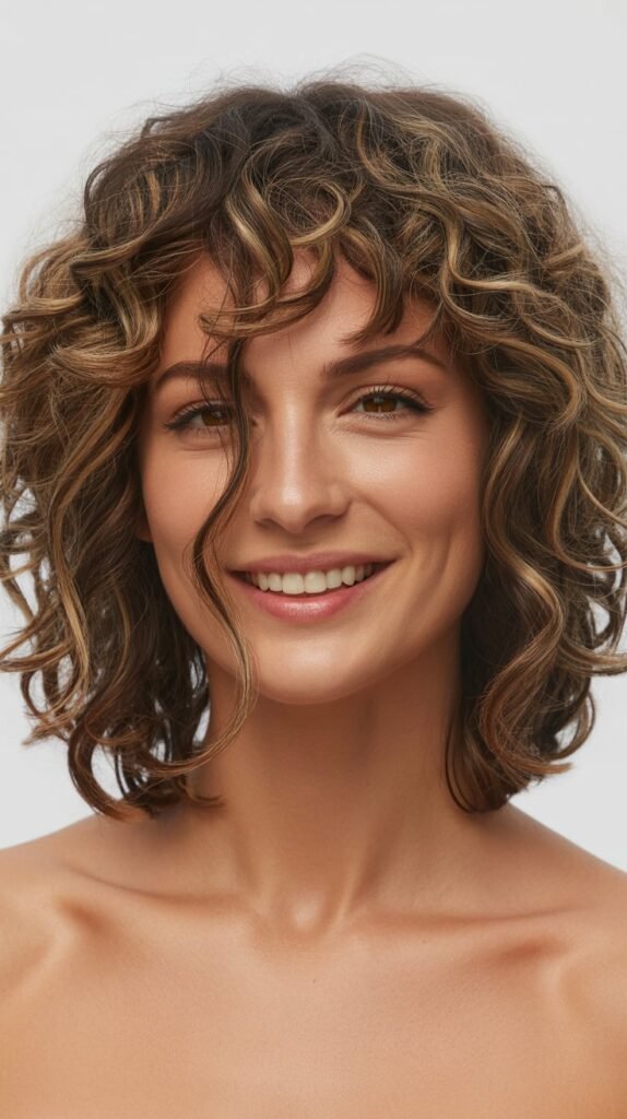 Curly Long Bob with Peek-A-Boo Bangs