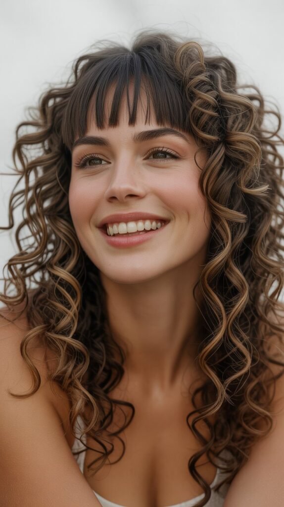Curly Hair with Straight-Across Bangs